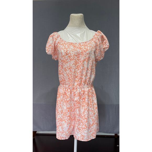 Everly peach floral romper sz L beach casual effortless summer resort wear - Picture 1 of 4